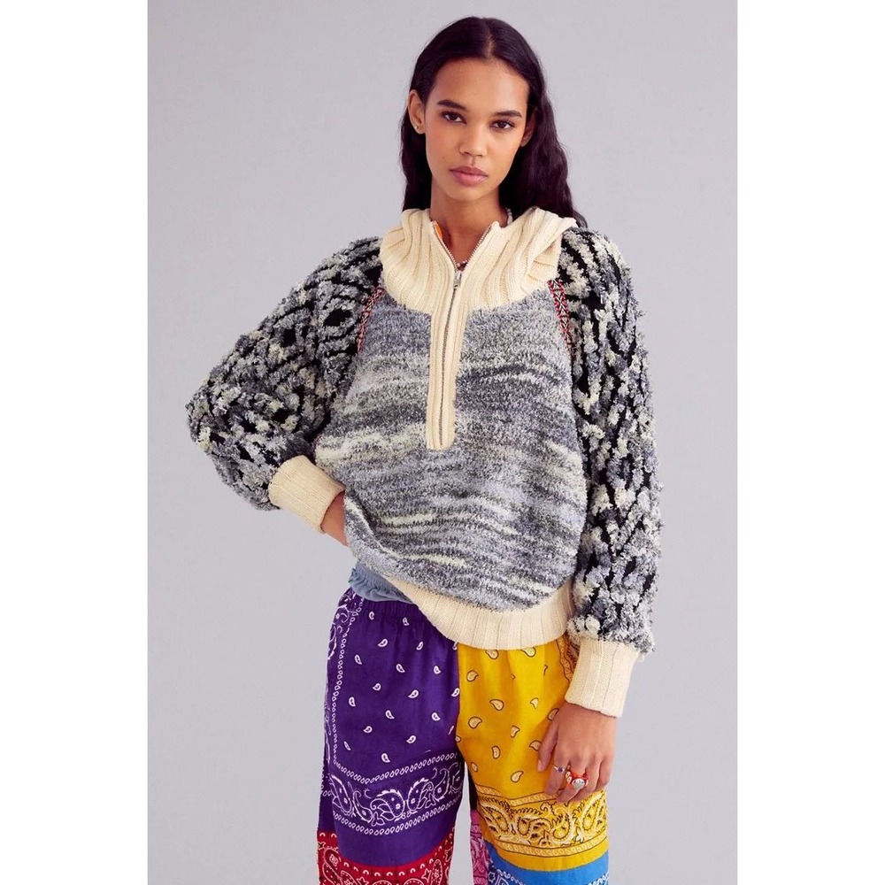 Urban Outfitters fawn sherpa half zip sweater women S Grey Mixed Knit pullover